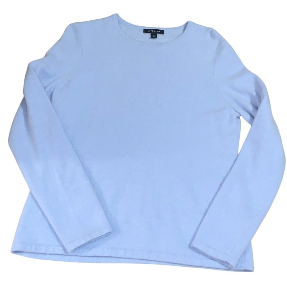 Lands' End Cashmere Sweater Women Blue Crewneck Classic Core L Minimalist